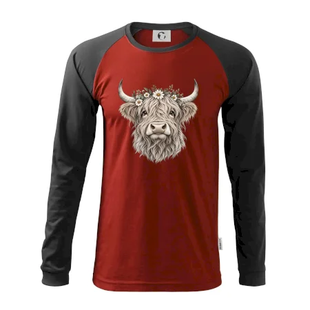 Highlandská kráva s květinami