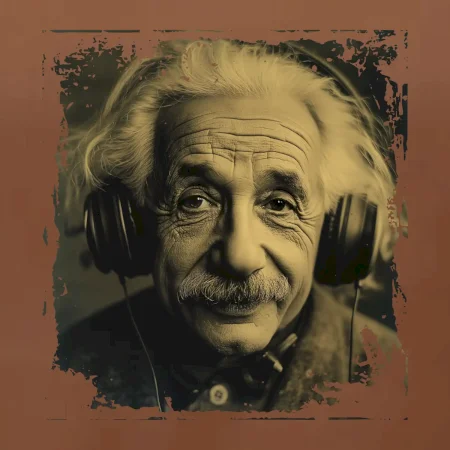 Albert se sluchátky