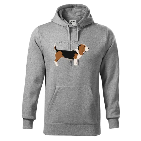 Basset hound pes s nápisem
