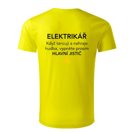 Elektrikář - hlavní jistič - Nápis na zádech