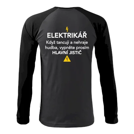 Elektrikář - hlavní jistič - Nápis na zádech