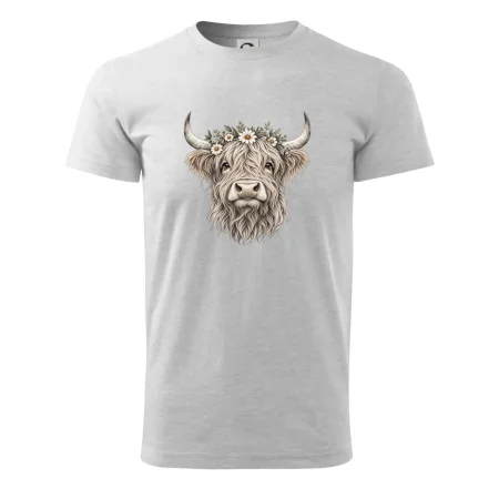 Highlandská kráva s květinami
