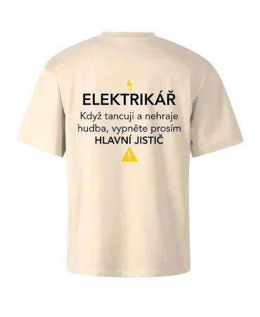 Elektrikář - hlavní jistič - Nápis na zádech
