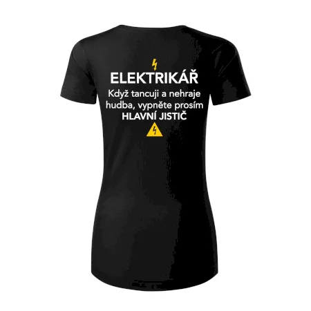 Elektrikář - hlavní jistič - Nápis na zádech