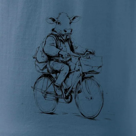 Kráva v obleku na kole