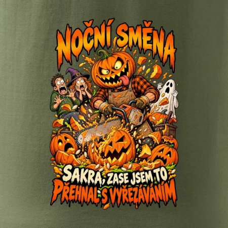 Noční směna dýňáka s motorovou pilou
