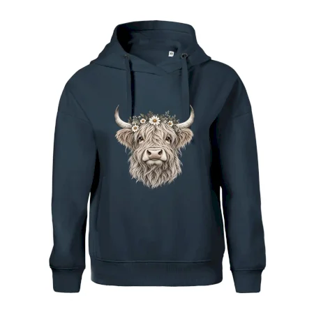 Highlandská kráva s květinami