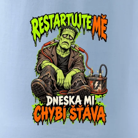 Vybitý Frankenstein s kabely od autobaterie