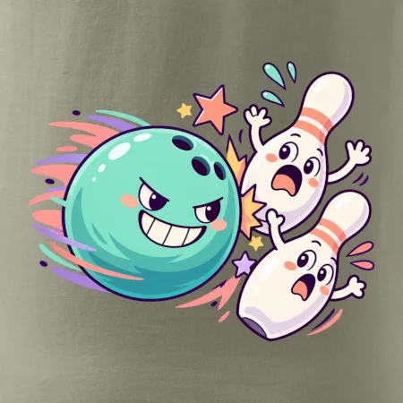 Bowling vtipná koule honí vystrašené kuželky