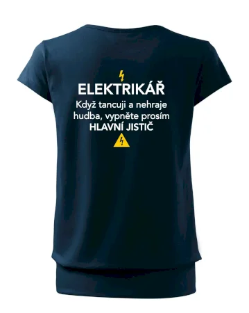 Elektrikář - hlavní jistič - Nápis na zádech