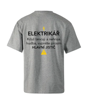 Elektrikář - hlavní jistič - Nápis na zádech
