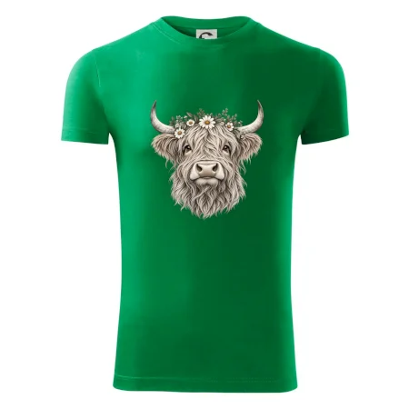 Highlandská kráva s květinami