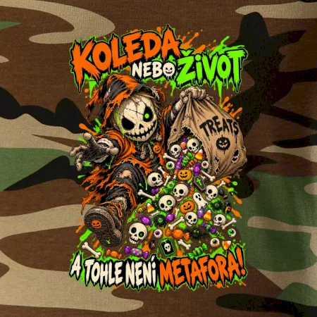 Halloweenský koledník s pytlem strašidelných sladkostí