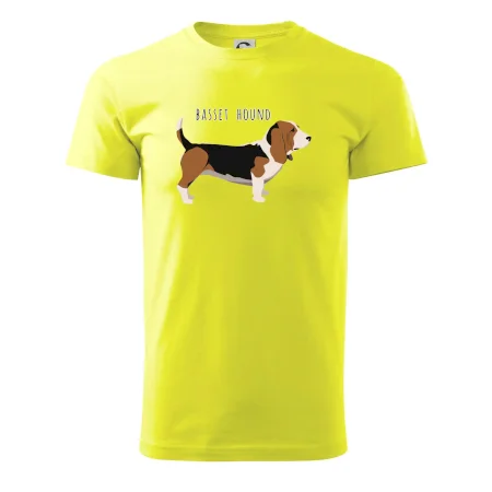 Basset hound pes s nápisem
