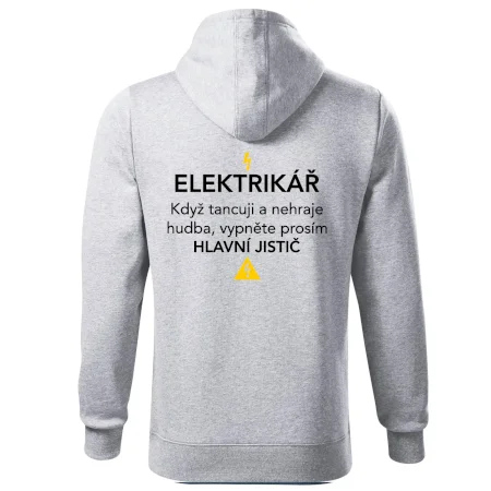 Elektrikář - hlavní jistič - Nápis na zádech