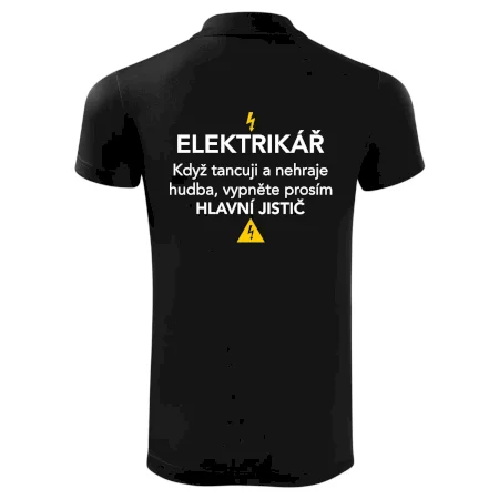 Elektrikář - hlavní jistič - Nápis na zádech
