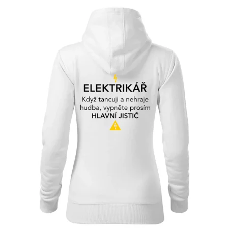 Elektrikář - hlavní jistič - Nápis na zádech
