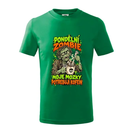 Pondělní zombie míchá kávu kostěnou rukou