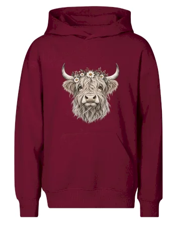 Highlandská kráva s květinami