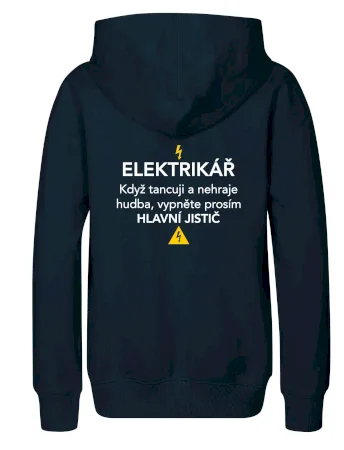 Elektrikář - hlavní jistič - Nápis na zádech