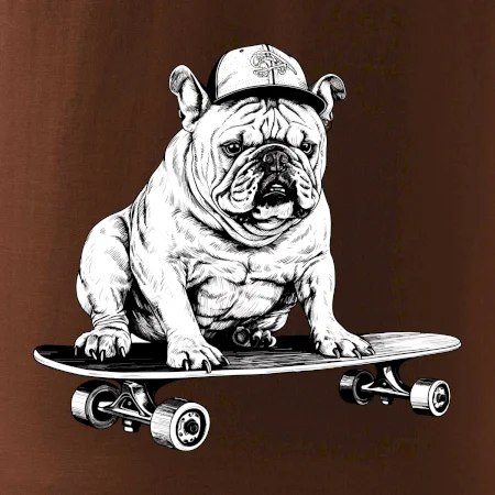 Černobílý buldok na skateboardu