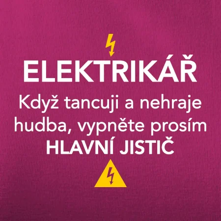 Elektrikář - hlavní jistič - Nápis na zádech