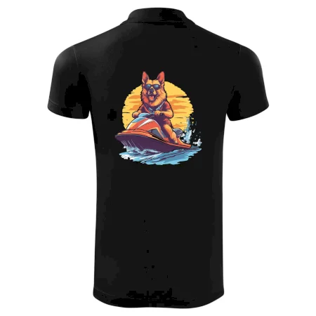 Německý ovčák na vodním skútru