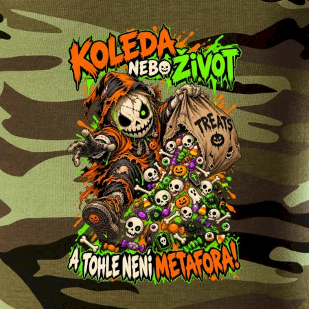 Halloweenský koledník s pytlem strašidelných sladkostí
