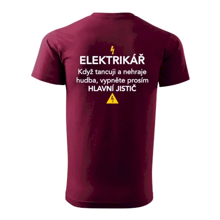 Elektrikář - hlavní jistič - Nápis na zádech