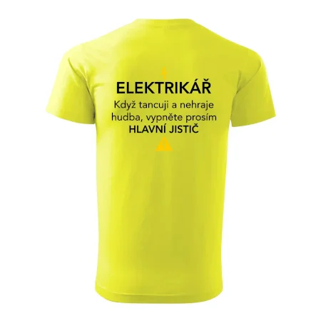 Elektrikář - hlavní jistič - Nápis na zádech