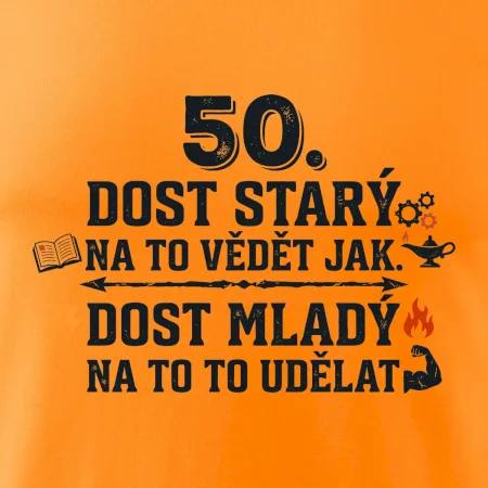 50 - dost starý na to vědět jak  - modrý nápis