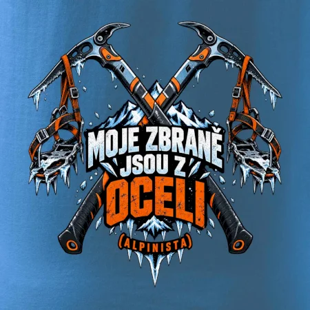 Alpinista se zbraněmi z oceli
