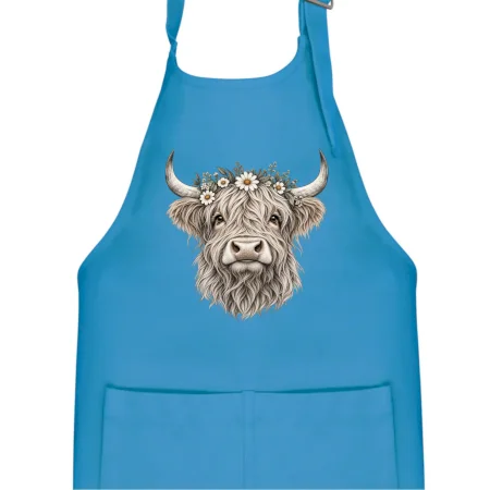 Highlandská kráva s květinami