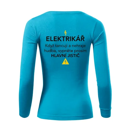 Elektrikář - hlavní jistič - Nápis na zádech