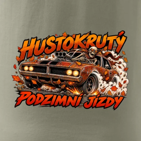 Kostlivec v rezavém bouráku na podzimní jízdě