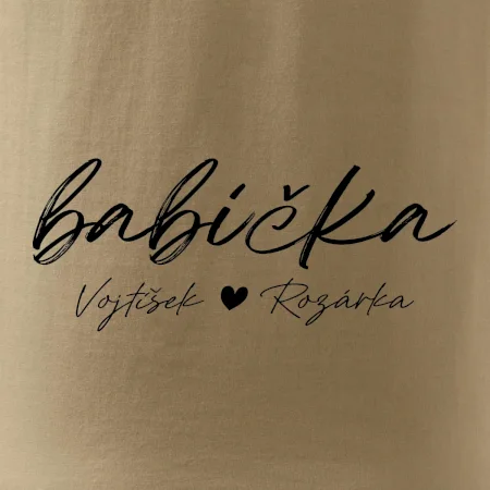 Babička Tričko se jmény dětí psací písmo