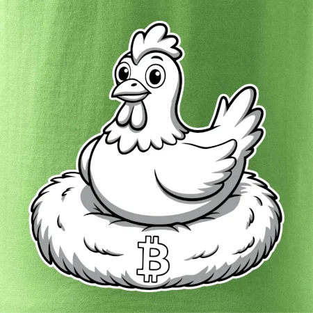Kuře sedící na bitcoinovém hnízdě