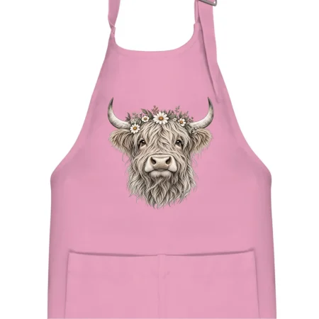 Highlandská kráva s květinami