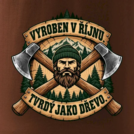 Dřevorubec vyroben v říjnu s překříženými sekerami