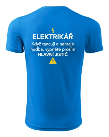 Elektrikář - hlavní jistič - Nápis na zádech