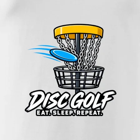 Discgolfový koš s letícím diskem eat sleep repeat