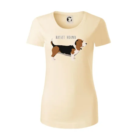 Basset hound pes s nápisem