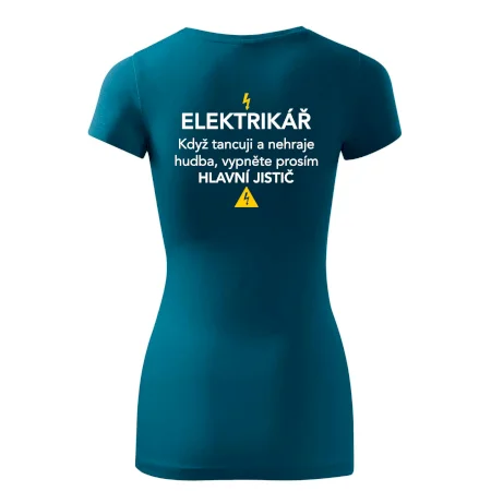 Elektrikář - hlavní jistič - Nápis na zádech
