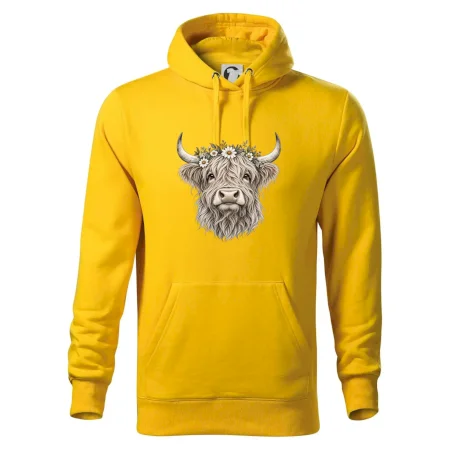 Highlandská kráva s květinami