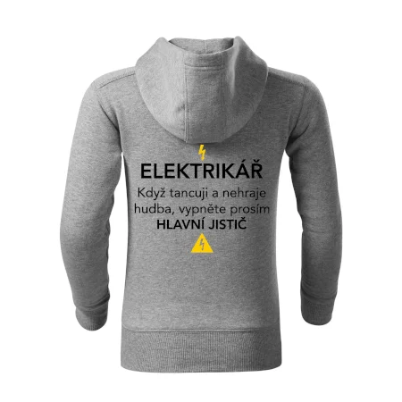 Elektrikář - hlavní jistič - Nápis na zádech