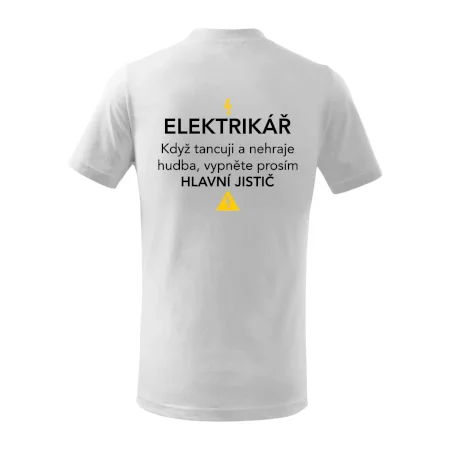 Elektrikář - hlavní jistič - Nápis na zádech