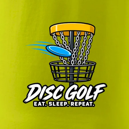 Discgolfový koš s letícím diskem eat sleep repeat