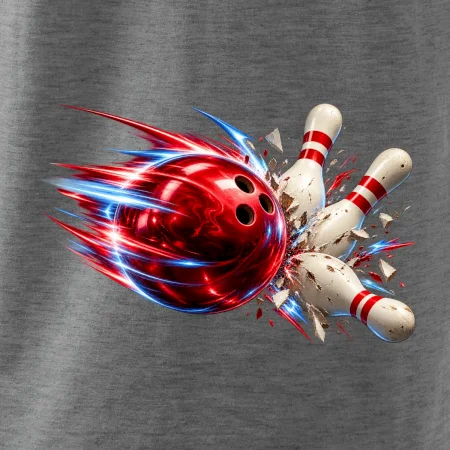 Bowlingová koule v akci a padající kuželky