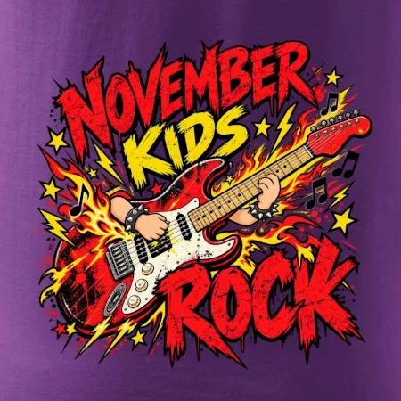 Rocková listopadová kytara s dětskými rukama
