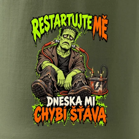 Vybitý Frankenstein s kabely od autobaterie
